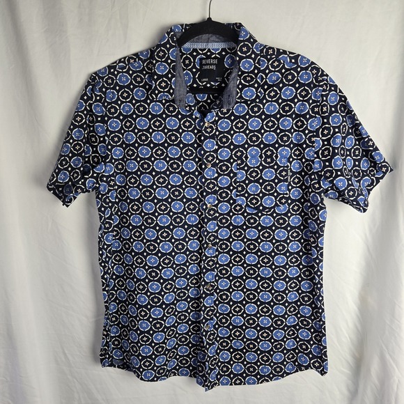 reverse thread Other - Reverse Threads Shirt Mens Large Blue Geometric Short Sleeve Button Up Beach